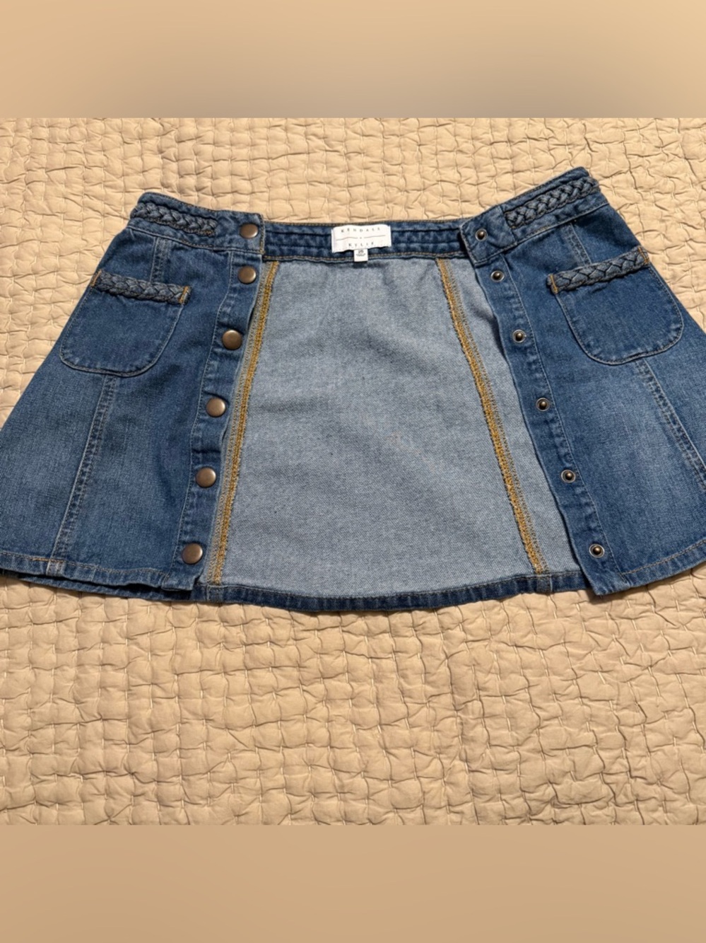 Kendall + Kylie Braided Snap Front Denim Mini Skirt w/front pockets.  Waist 25 - Picture 9 of 14